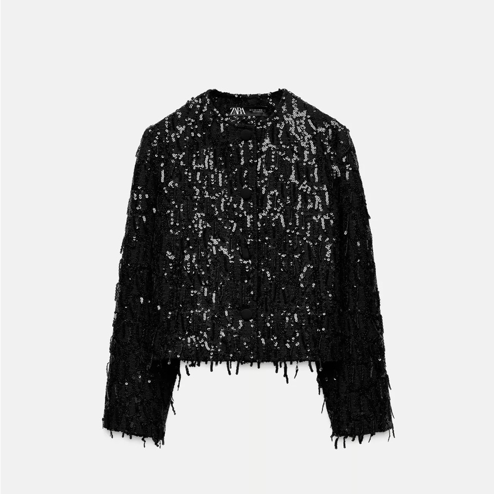 NWT Zara Black Fringed Sequin Jacket